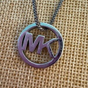 Michael Kors MK Logo Silver Tone Pendant Necklace 16” Chain As Is